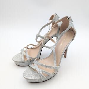 Pella Moda Oneda Platform Sandal Heel Silver Metallic Stiletto Size US7M EU38